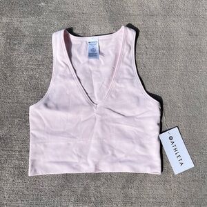 Athleta baby pink ribbed aurora seamless crop tank sports bra NWT MD camisole